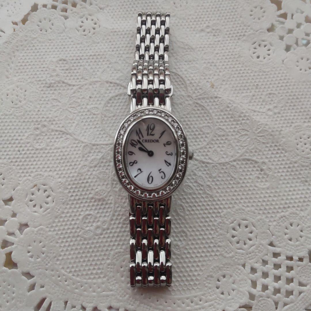 【専用です】クレドール◇オーバル型 腕時計 シルバーシェル28Pダイヤモンド