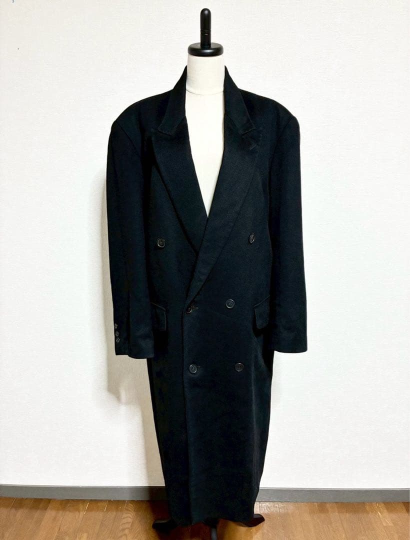 m948◆カシミヤ100%◆トレンチロングコート◆黒 ダブルブレスト