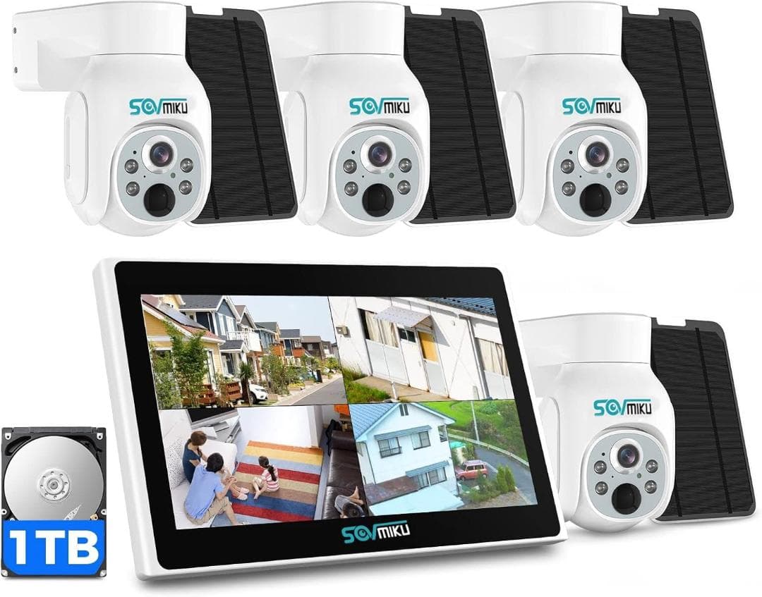 【Aランク】10インチ液晶一体型1TBHDD内蔵本体ソーラーPTZカメラ4台