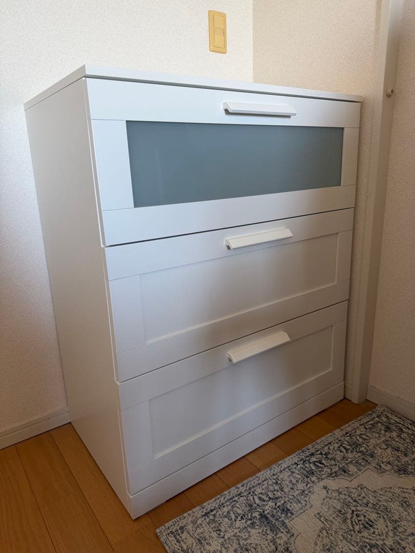 【IKEA】ホワイトモダンチェスト 3段【BRIMNESブリムネス】