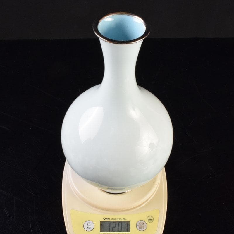 Gojyo　七宝焼　安藤七宝店造　青玉釉唐草文花瓶　共箱　D　R9181H