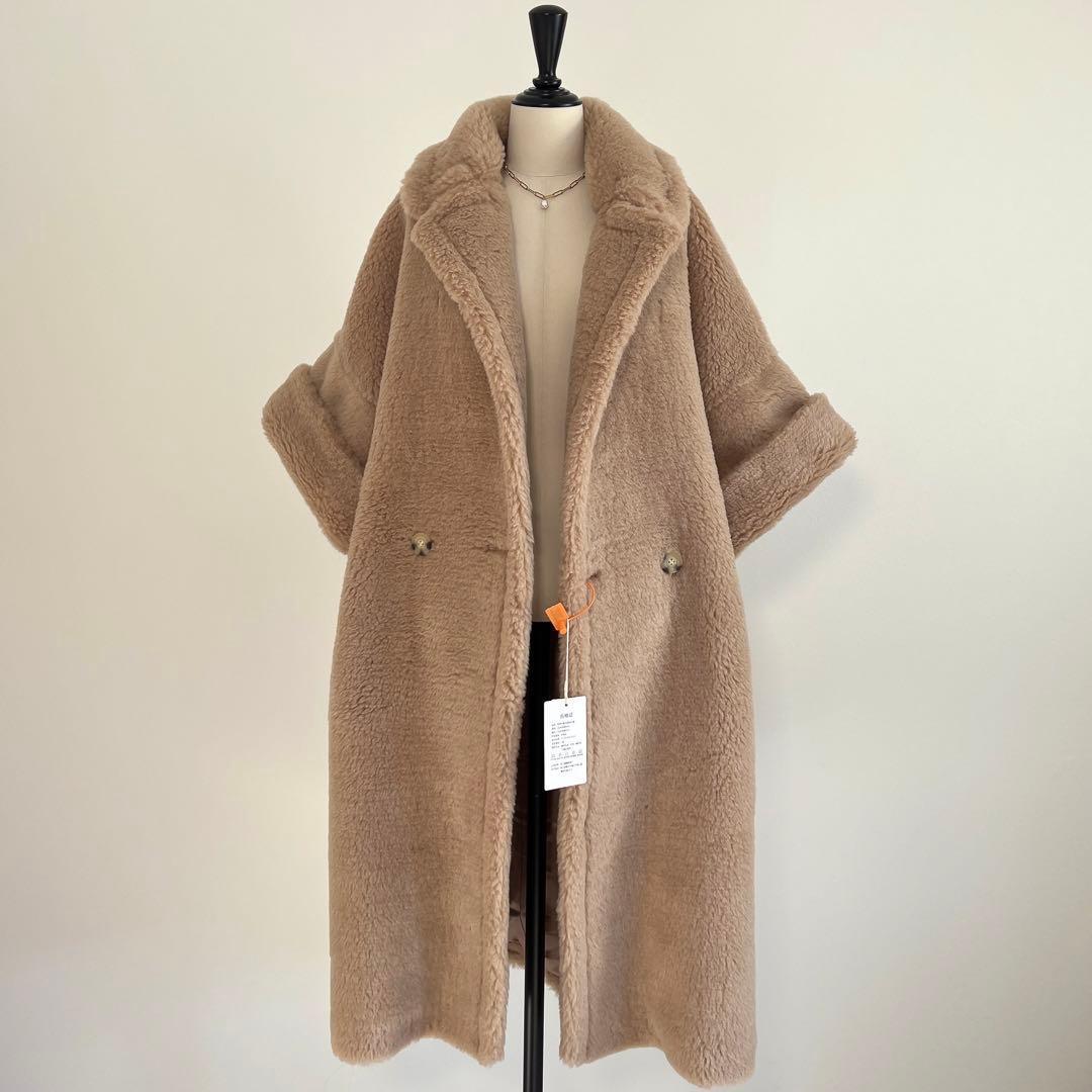 最新作❗️ベアロングコート 袖折り返しタイプ　ミルクティーベージュ