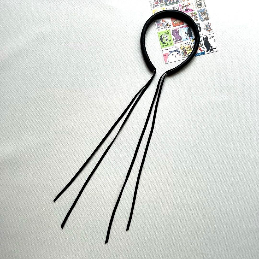 極美品　21/AW　フミエタナカ レザーフリンジヘッドバンド　カチューシャ　黒