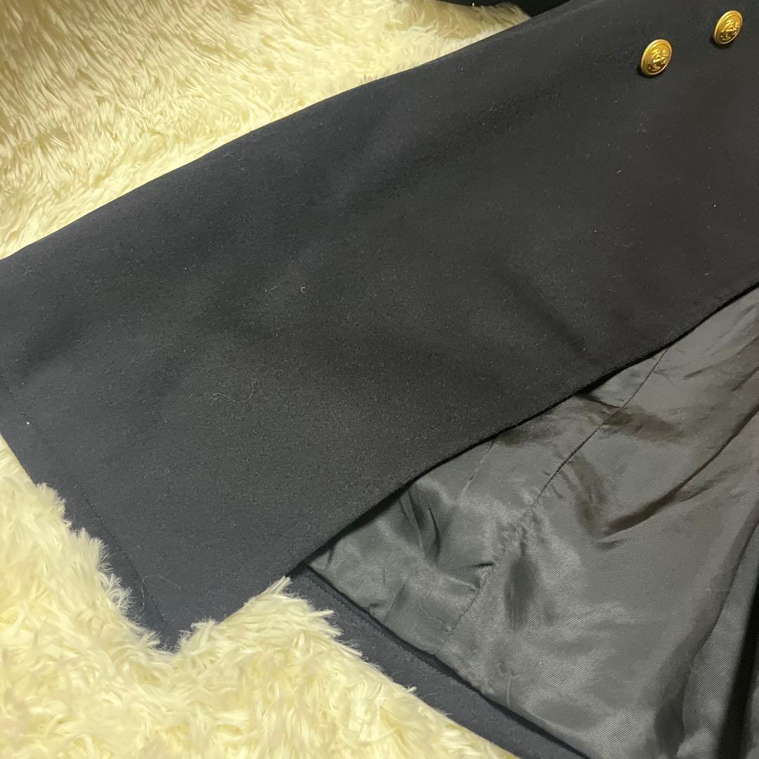 【ドイツ軍実物】メルトンウール ロングコート ピーコート 金ボタン ネイビー L