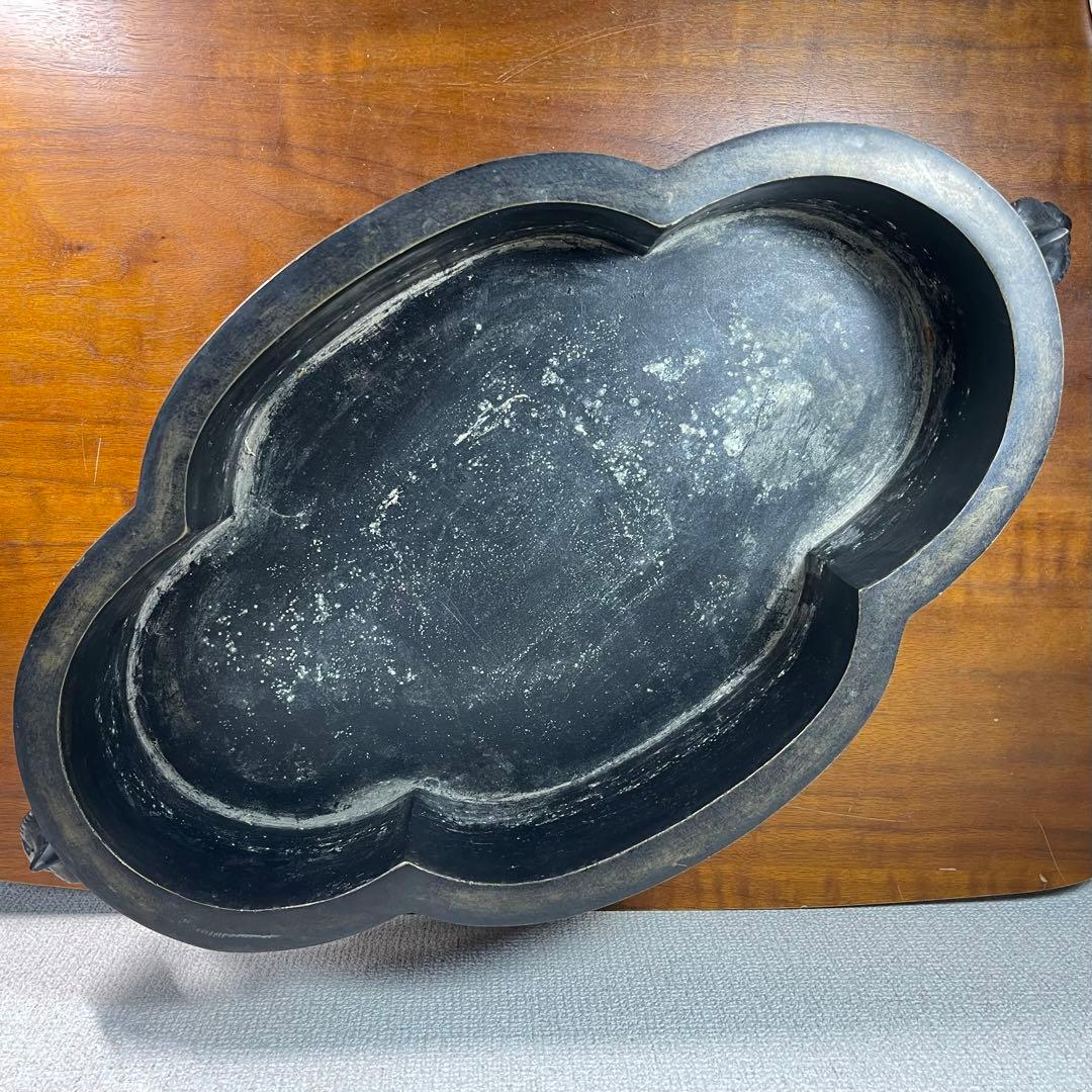 A720⭐︎古銅 高岡銅器 昌雲堂 大名行列象嵌 象耳 水盤 アンティーク