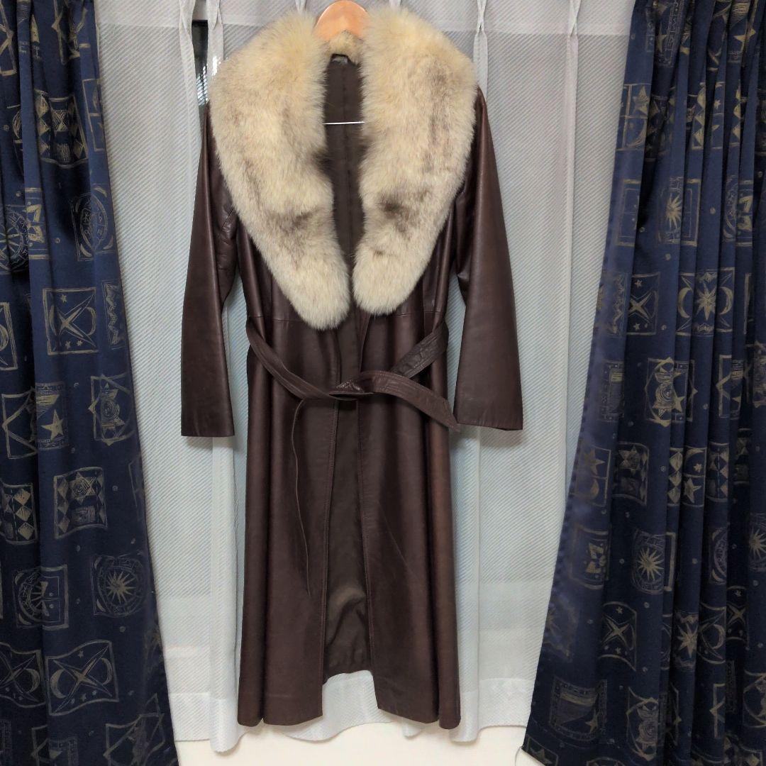 ​最高級Partina パルティナ 牛革 ロングレザーコート ファー付 Aライン