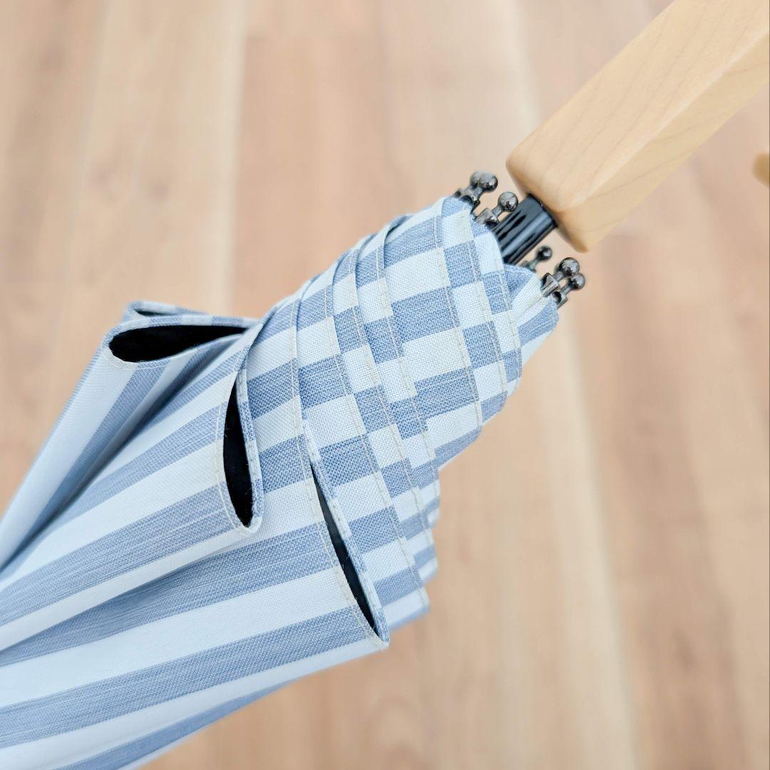 サンバリア100 長傘 Sサイズ ストライプ ブルー ショート 日傘