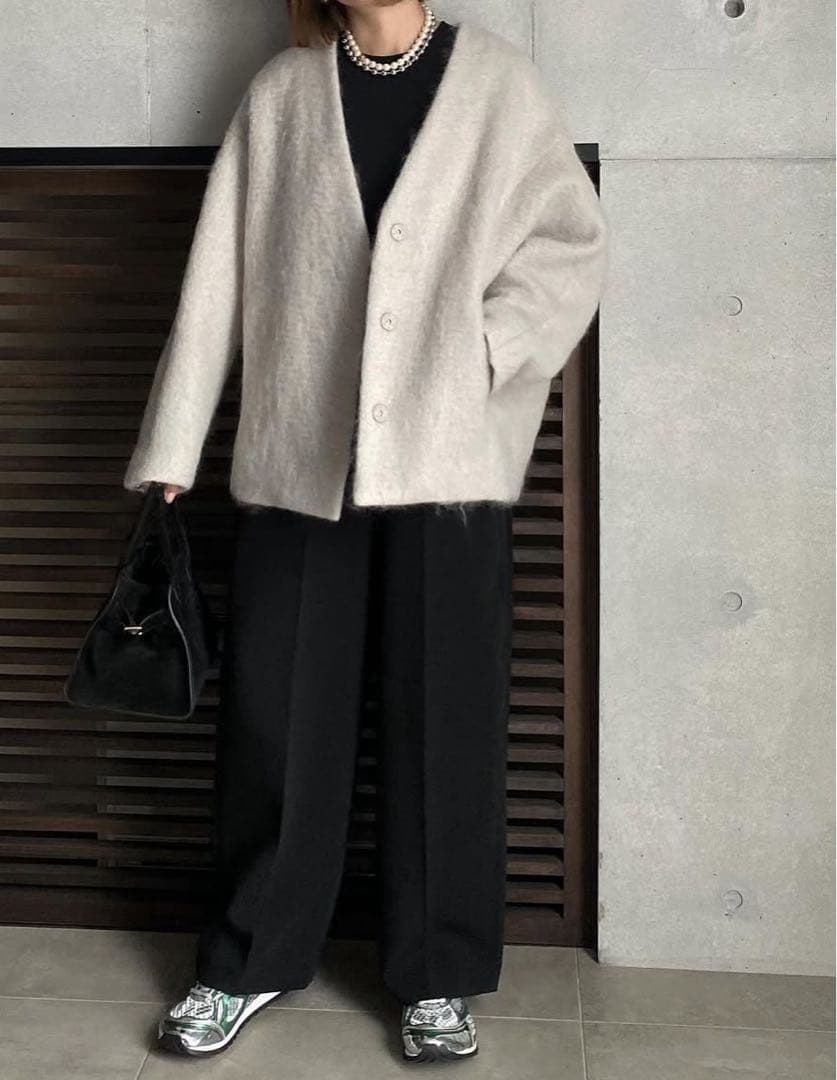 LOHEN ローヘン　シャギーカラーレスコート　ホワイト