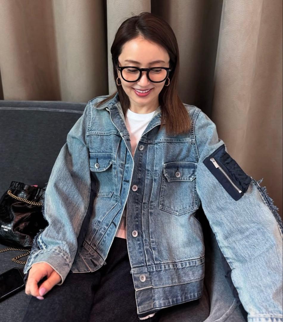 sacai ドッキング デニム　ナイロン　ツイルジャケット ma-1