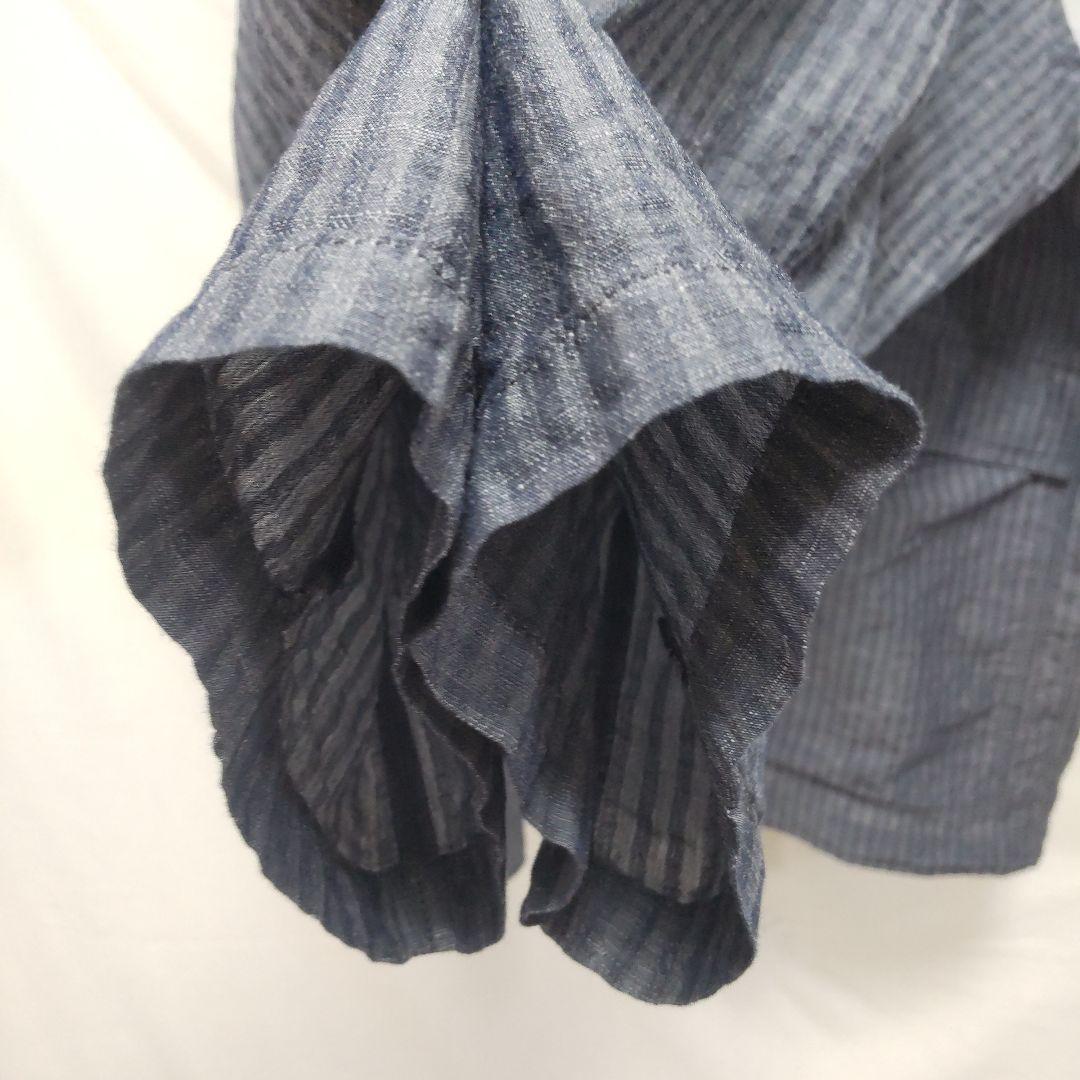 ライトサッカーカーディジャケット 3 グレー リネン混 ノーカラージャケット