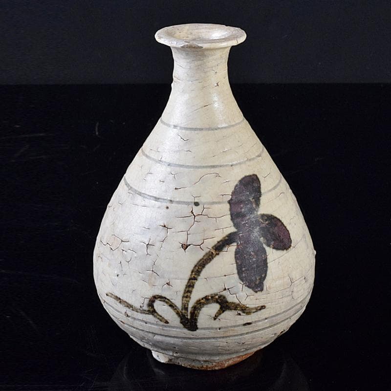 朝鮮美術　李朝　鶏龍山　鉄絵　花文　徳利　V　R8001