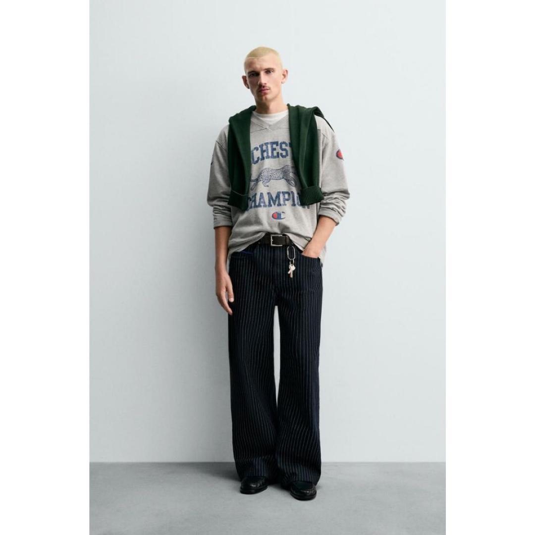 CHAMPION X ZARA ストライプ バギーフィットジーンズ 36サイズ