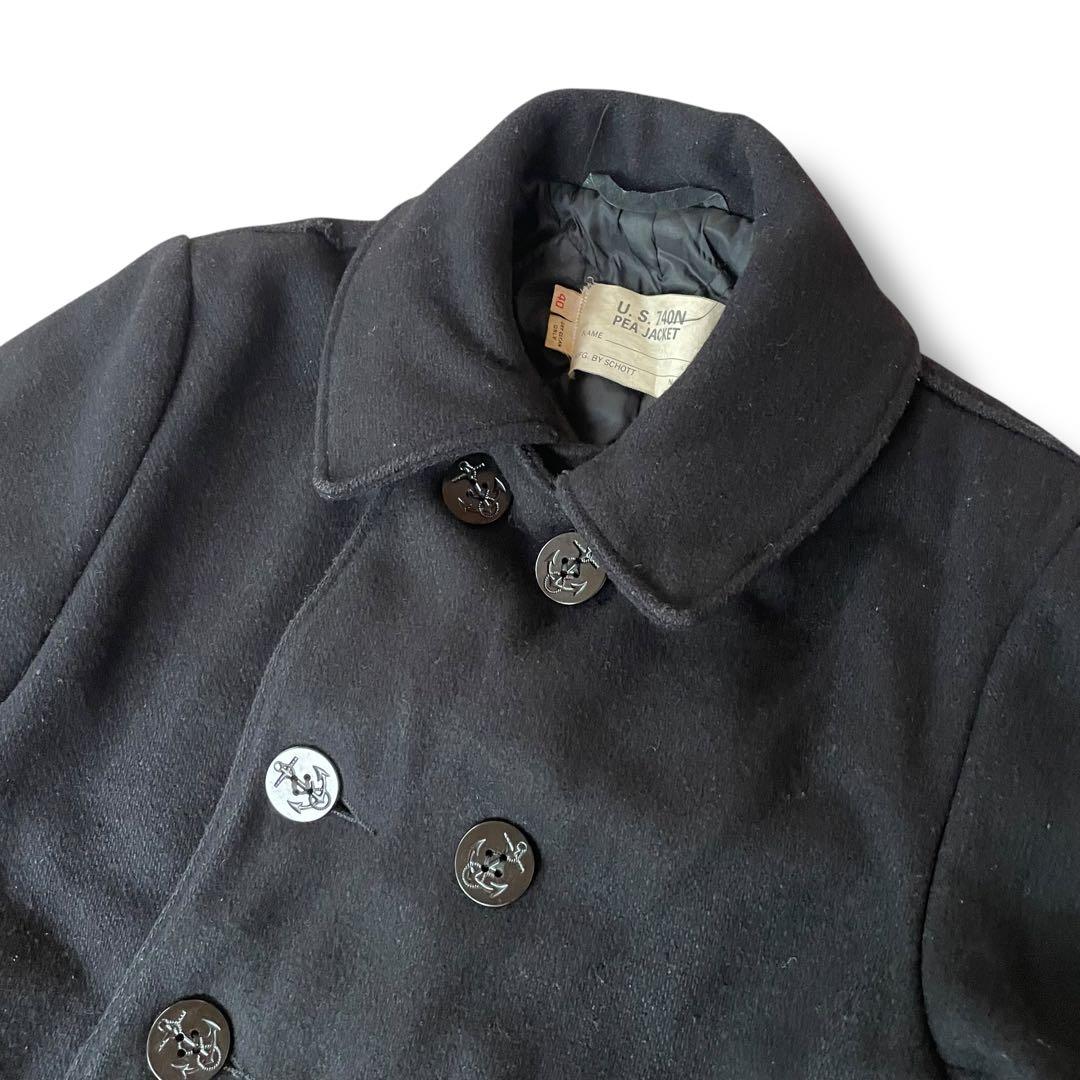 80s USA製 ショット ウール Pコート ブラック メンズL相当 ジャケット