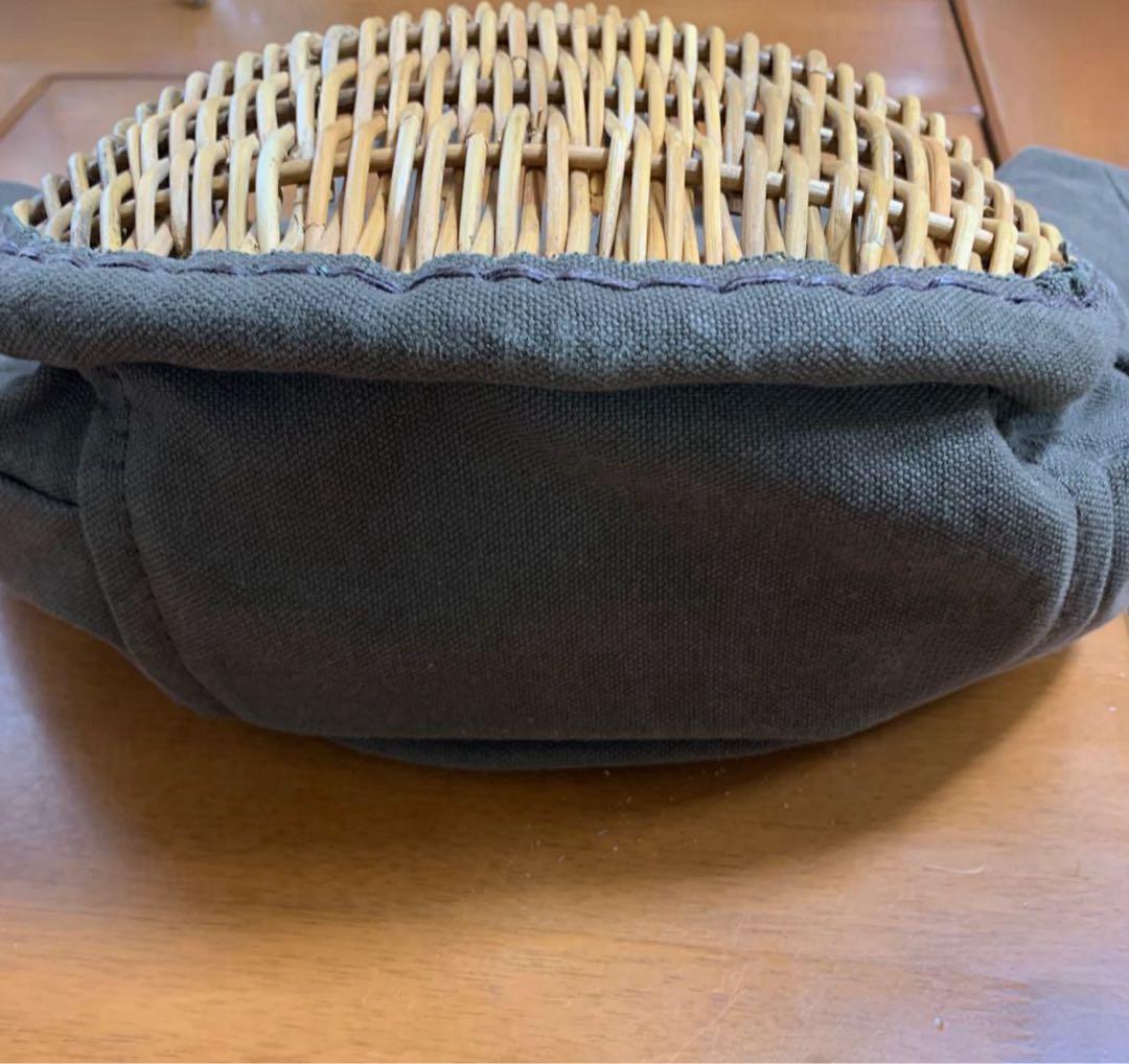 エバゴス ダークブラウン かごバッグ リネンの被せ付き