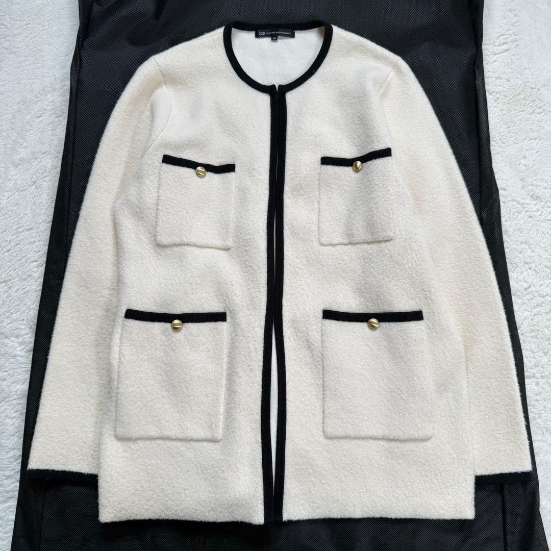 【美品】23区 ミニブークレ ニットジャケット アイボリー 38 金ボタン