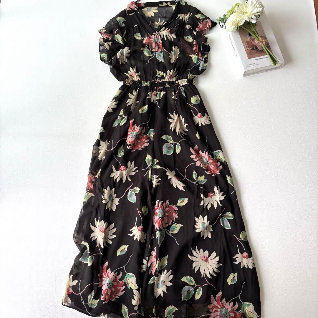 【美品】グレースクラス グレースコンチネンタル シルクプリントサロペット 花柄