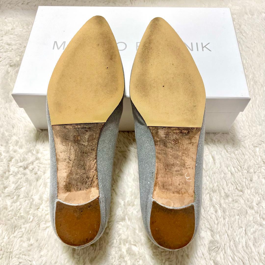 箱付 MANOLO BLAHNIK マノロブラニク ハンギシ グリッターフラット