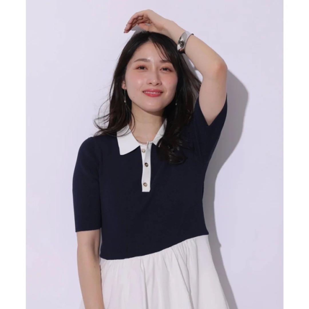 【新品未使用】アプワイザーリッシェ　襟ドッキングニットワンピース　ネイビー　S