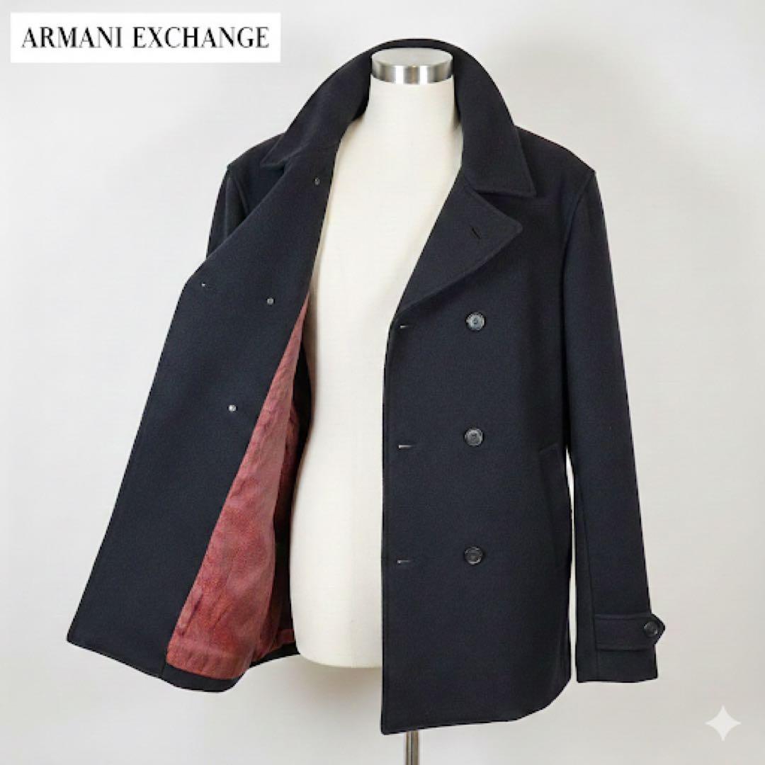 【極美品】アルマーニエクスチェンジ Pコート イタリア製生地 濃紺 L A|X