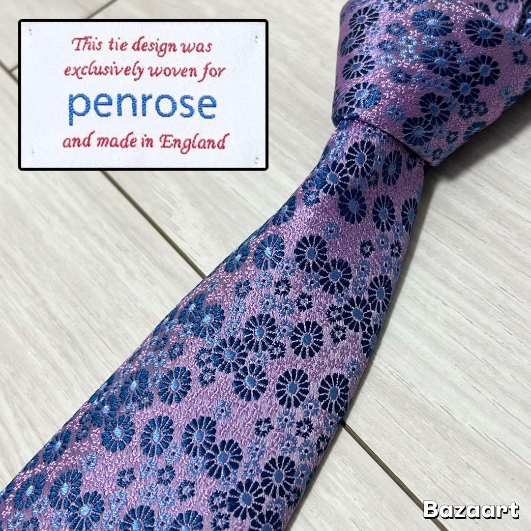 極美品✨Penrose ペンローズ ネクタイ 紫 ピンク 花柄 ジャガード 光沢