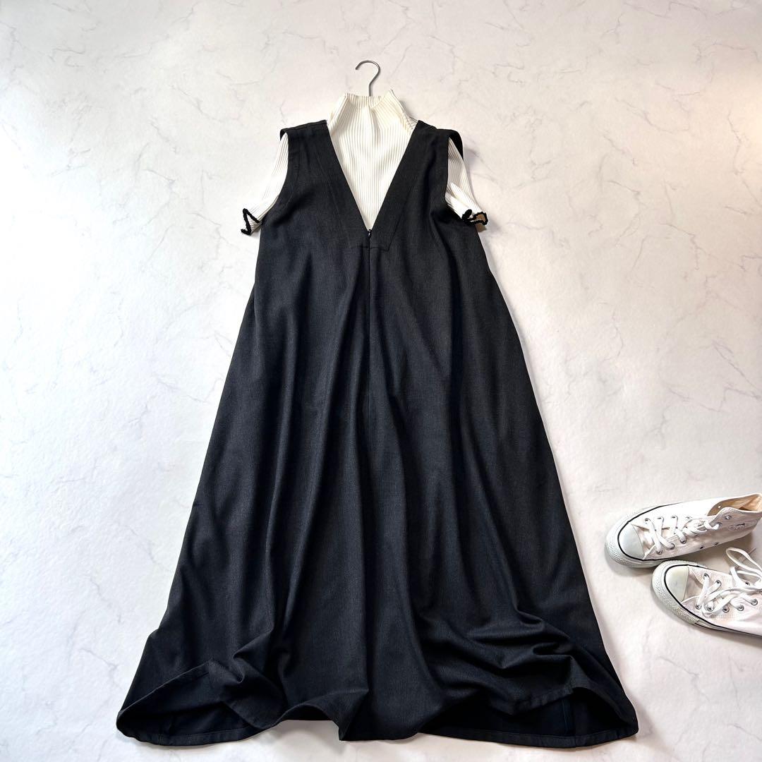 美品 プランテーション Vネック ジャンパースカート ロングワンピースワイド