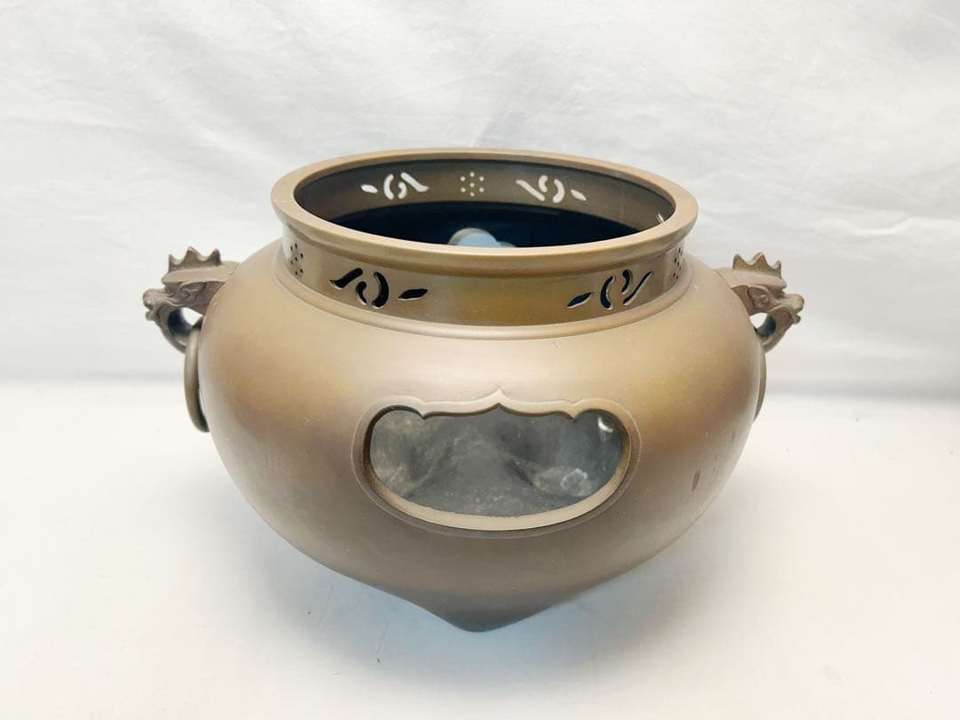 美品 茶道具 唐銅鬼面風炉 真形釜添 野々田製電熱器 敷板3点セット 紙箱