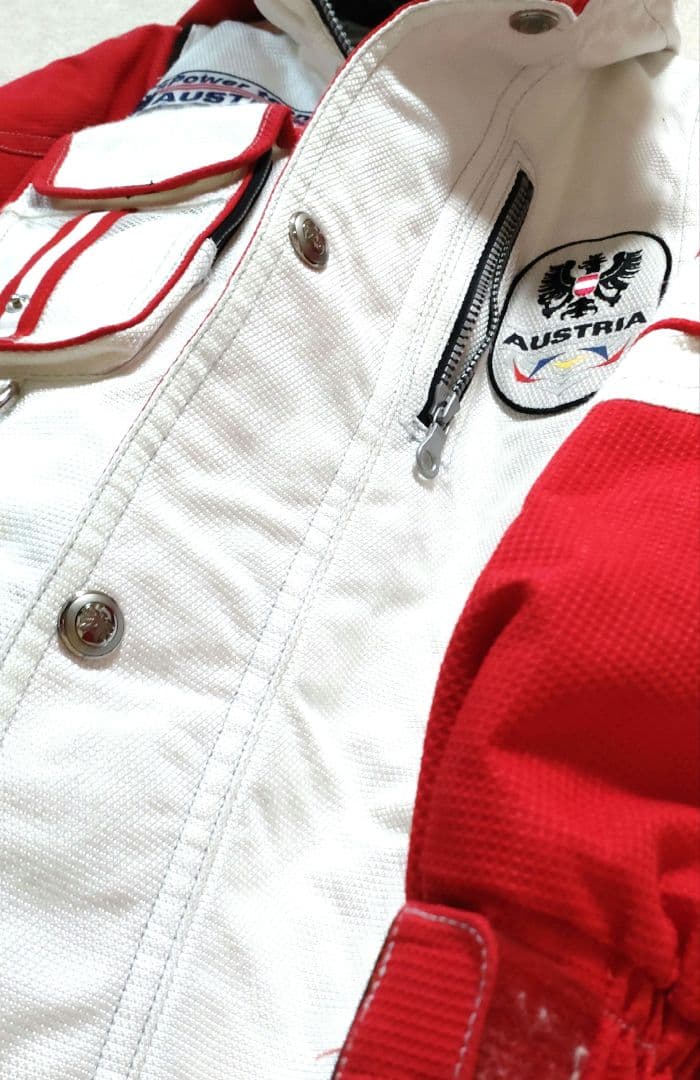 asics Power Austria スキーウェア 赤/白 フード付き