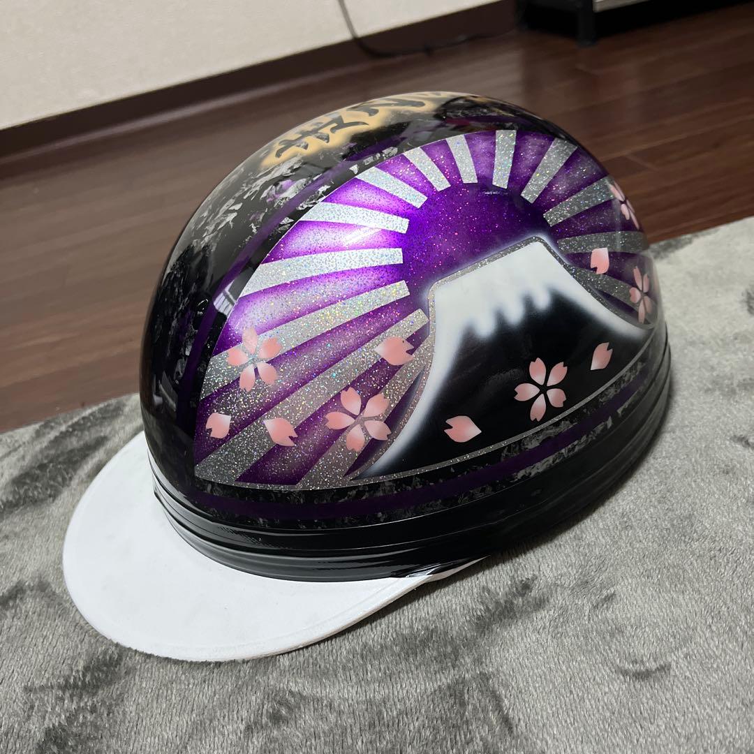 紫色 富士山 桜 半帽ヘルメット