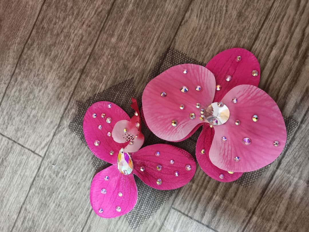 TY社交ダンス スタンダードドレス デモ競技 M　ピンク花柄　豪華