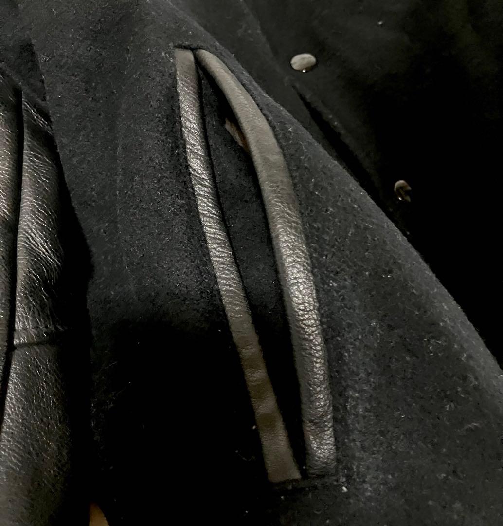 スタジャン ウール レザー 黒