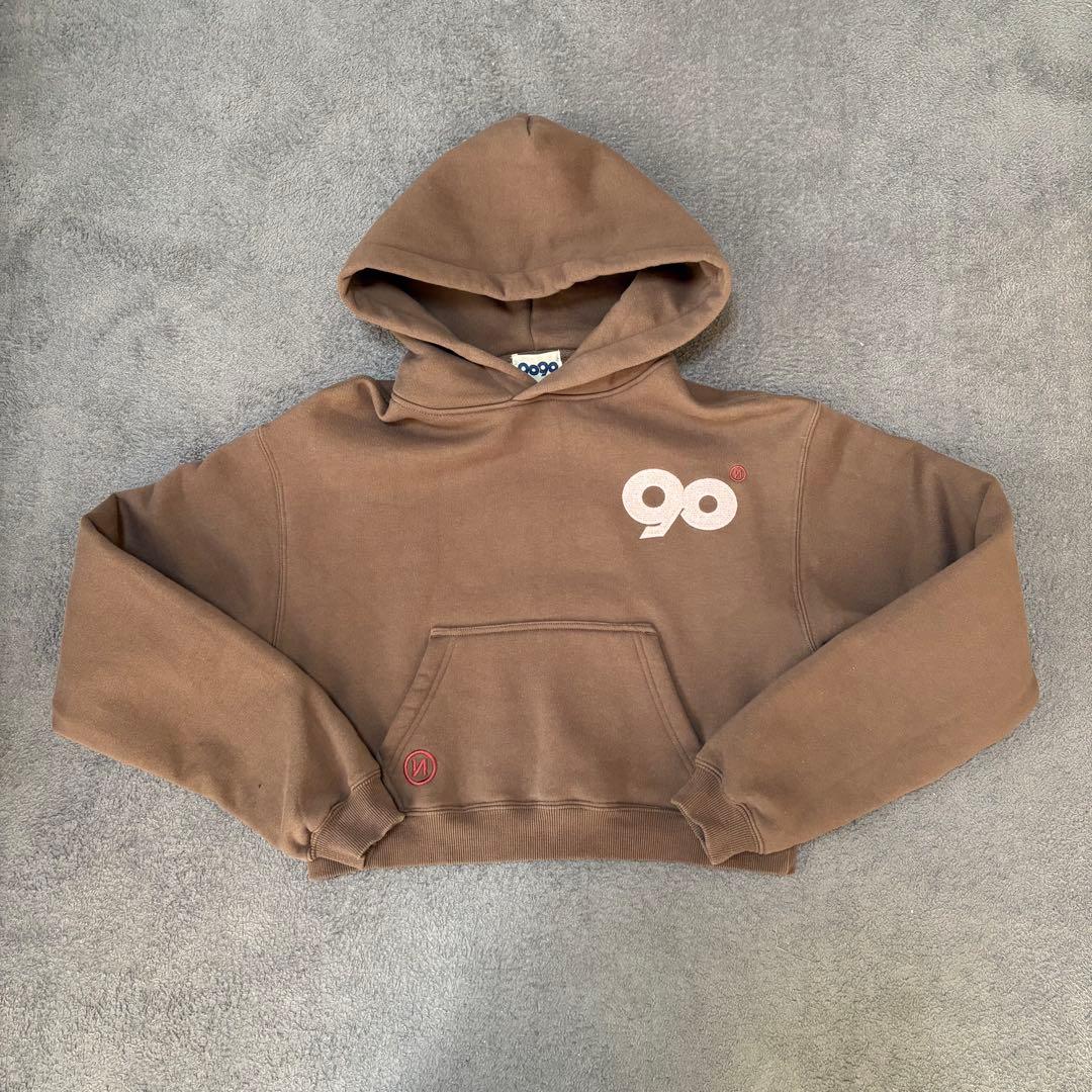 【美品】9090 フーディー パーカー S ブラウン 刺繍ロゴ