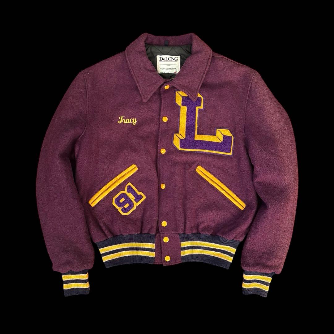 80s 90s アメリカ製 Delong ワッペン付き ボタン スタジャン 40