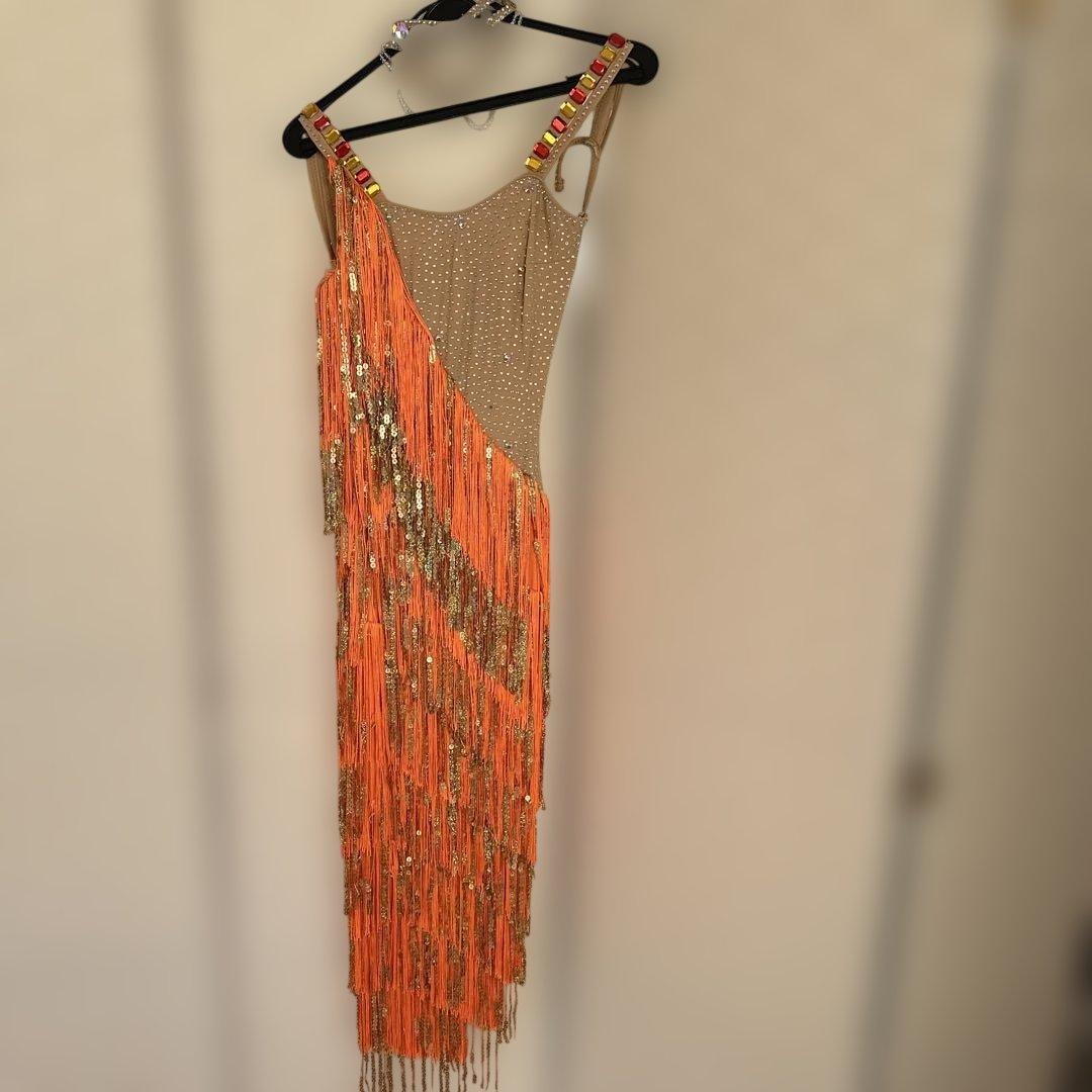 社交ダンス用ラテンドレス ベージュオレンジ