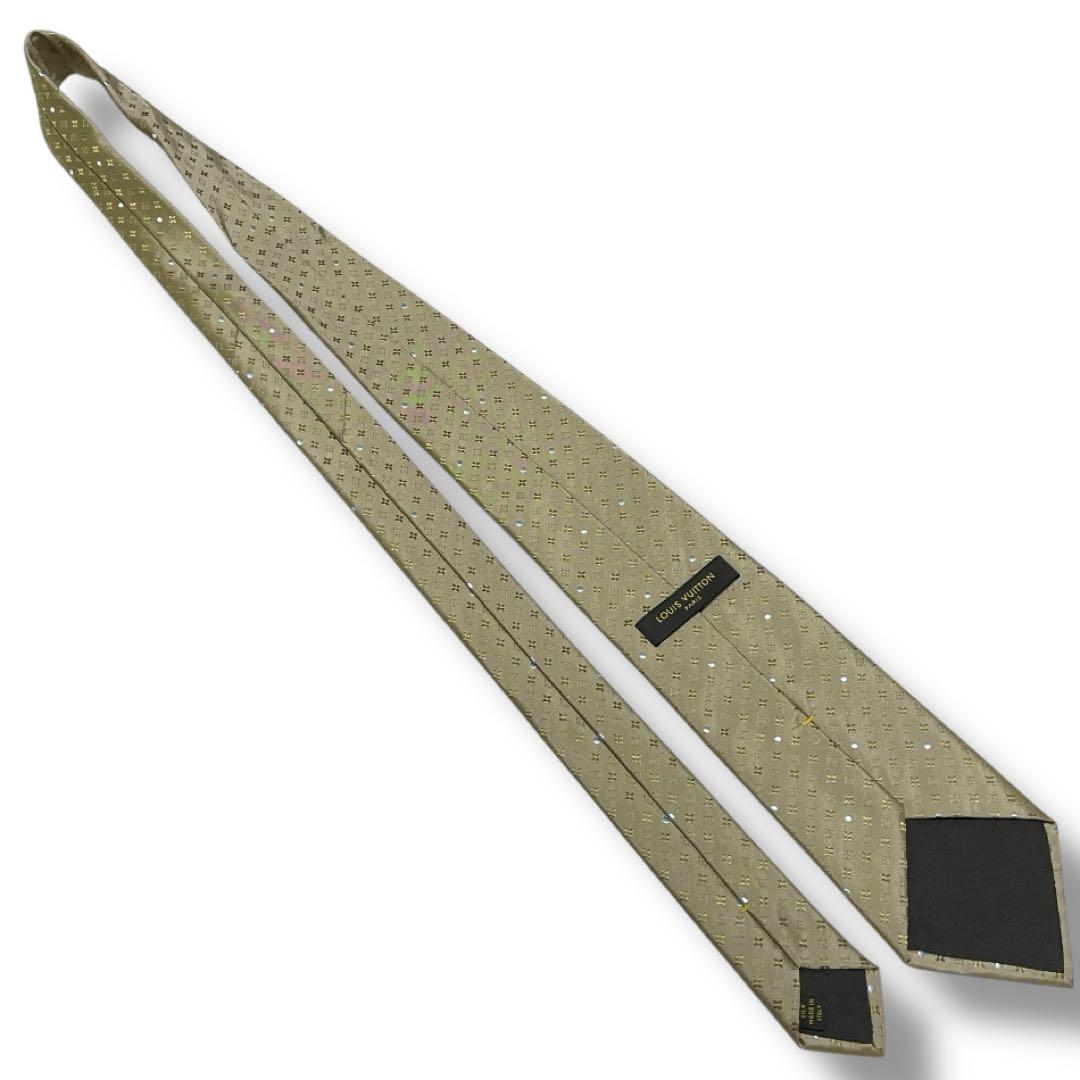 【美品】　ルイヴィトン　モノグラム総柄ネクタイ　シルク100%シャンパンゴールド