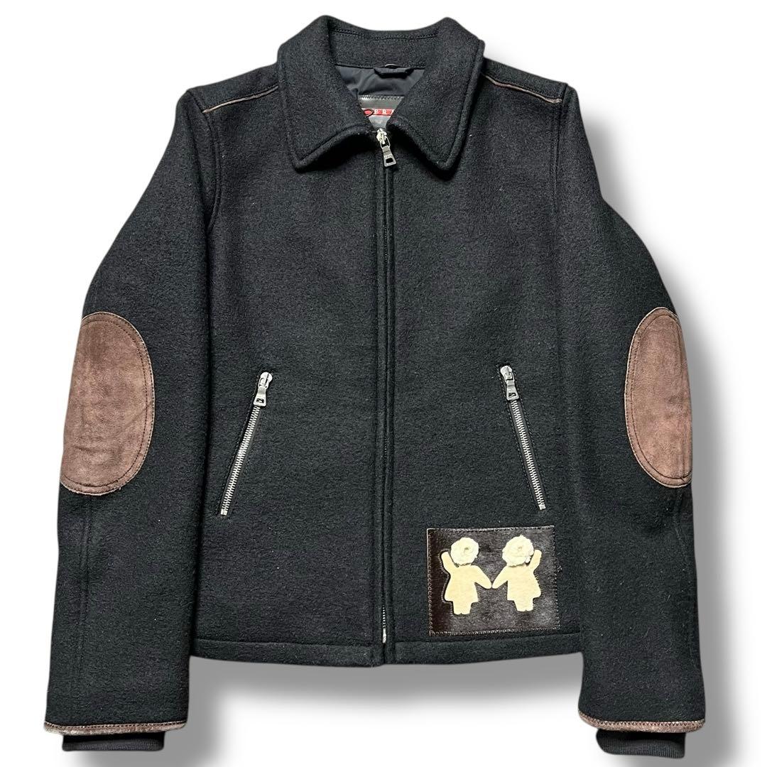 美品 PRADA archive エルボーパッチ ウール ブルゾン アウター