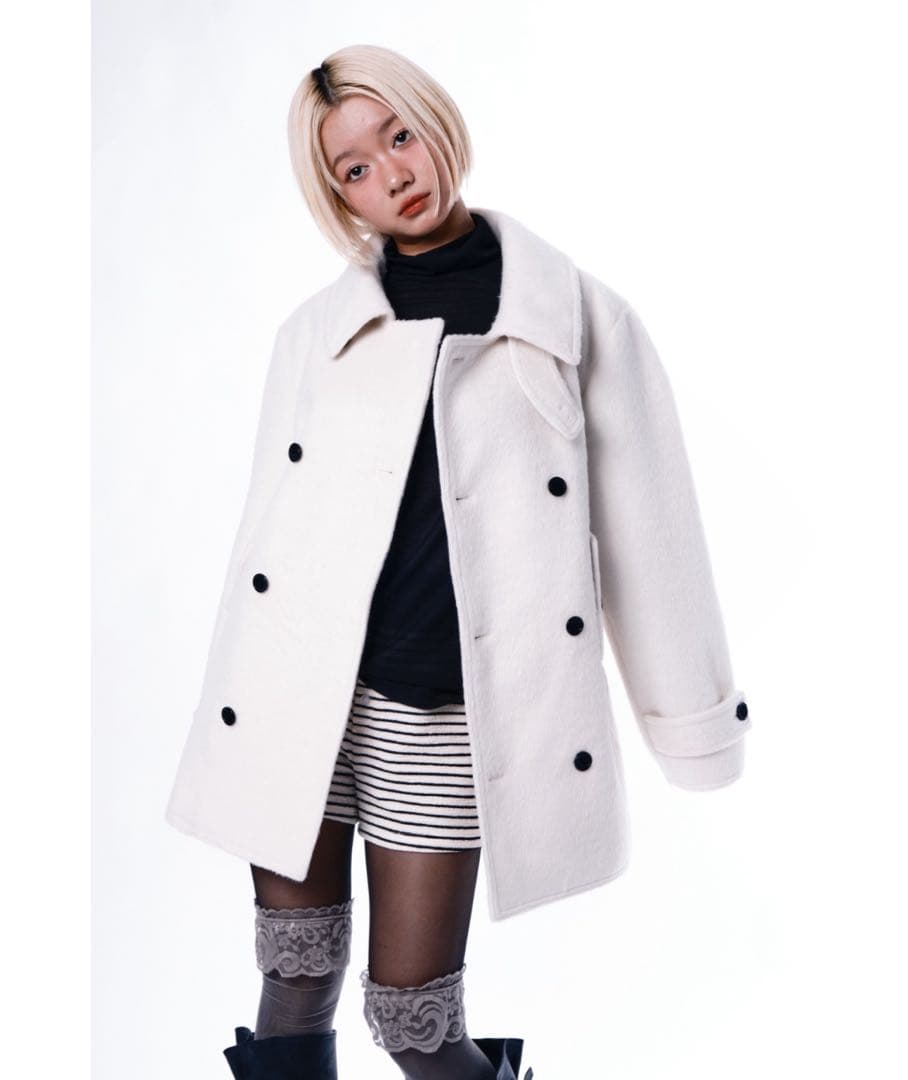 Smyeon ミドルシャギーコート ホワイト