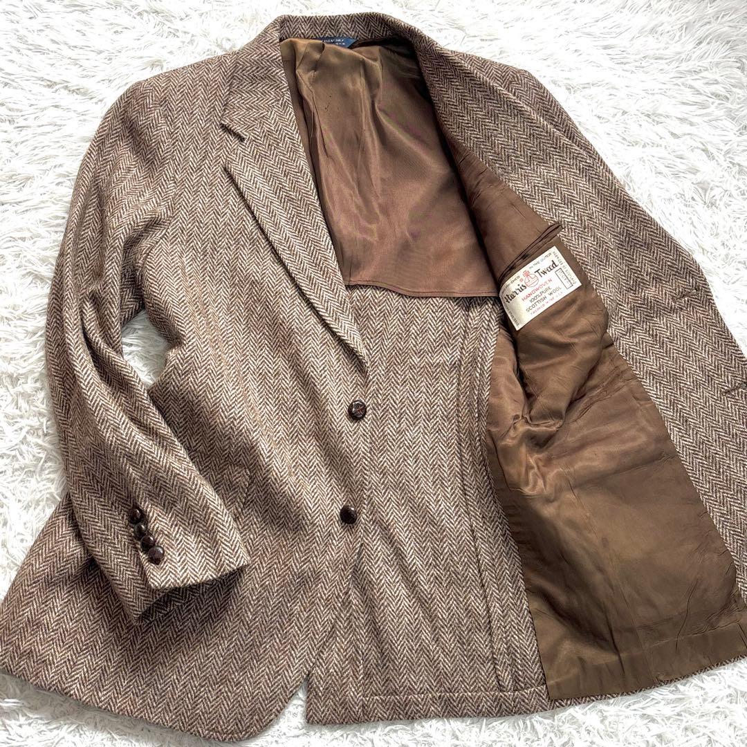 ✨美品✨ハリスツイード ヘリンボーン テーラードジャケット 胡桃ボタン ブラウン