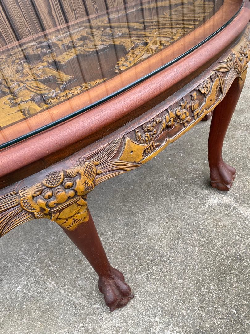 ローテーブル　センター テーブル　木彫り　彫刻　応接　中国　美術　工芸品