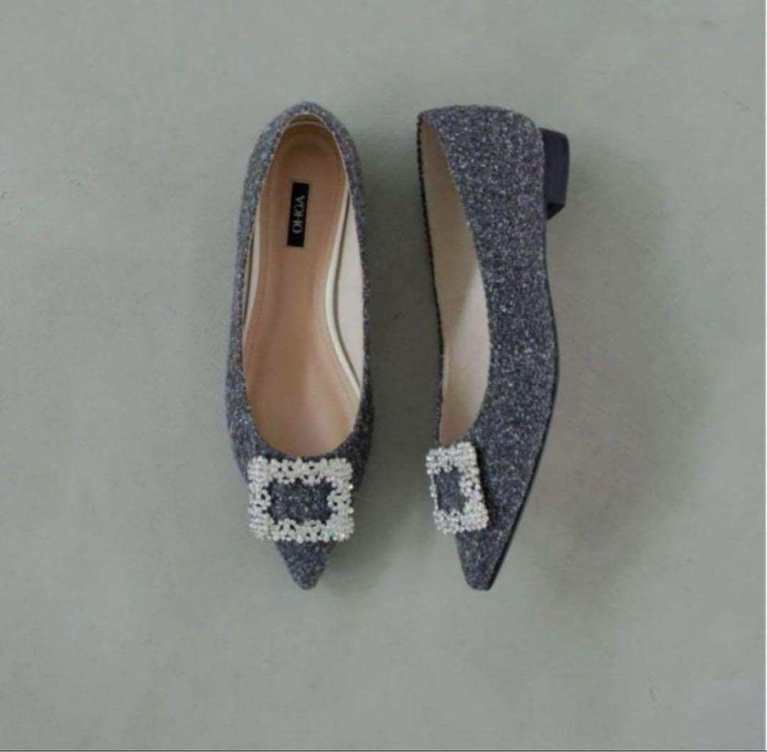 ohga ビジューツイードパンプス　グレー　24.5