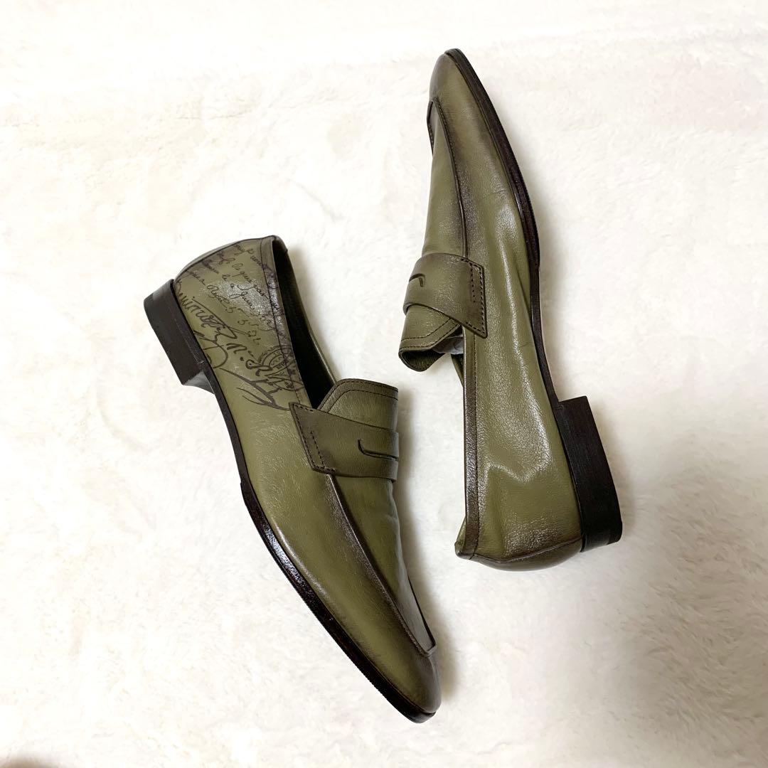 Berluti カリグラフィ カンガルーレザー ローファー カーキ 8 1/2