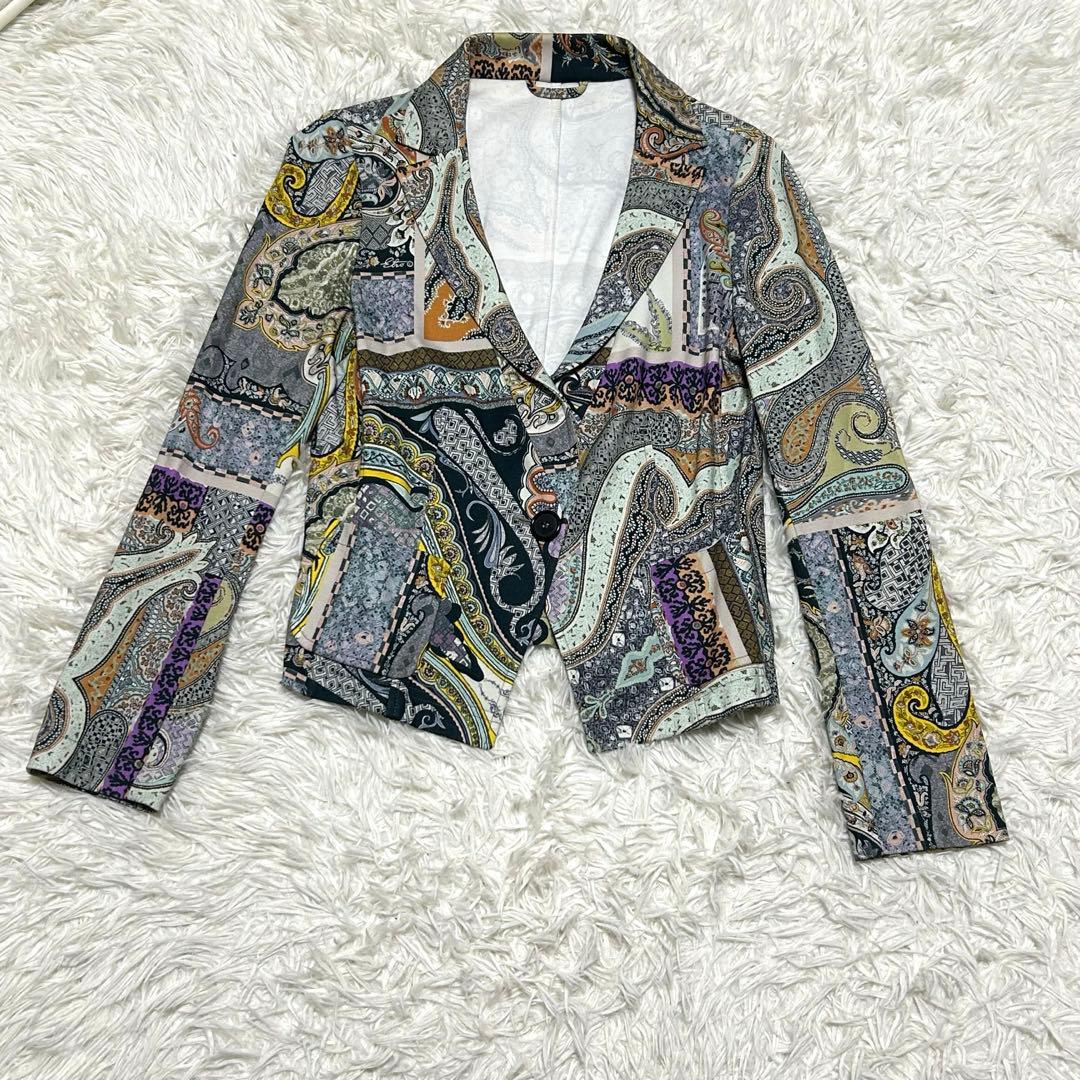 良品　エトロ　テーラードジャケット　42 マルチカラー　ストレッチ　総柄