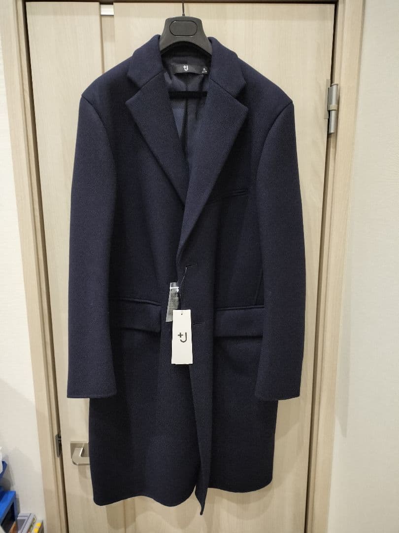 土*荷様 ユニクロ +J ウールブレンドチェスターコート XL ネイビー