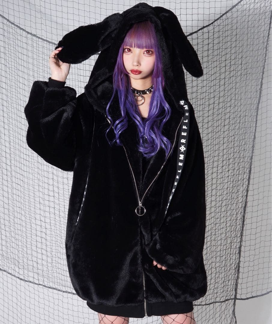 る*ね様 REFLEM ウサギ耳 ファージャケット 黒 ファーパーカー