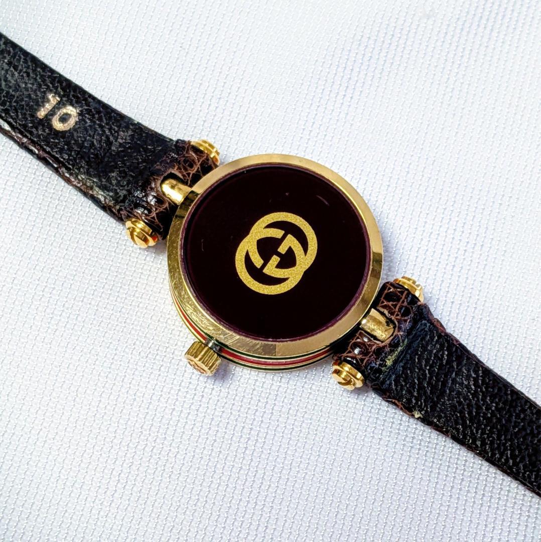 良品 GUCCIグッチ レディース腕時計ベージュ サイドシェリーライン イタリア