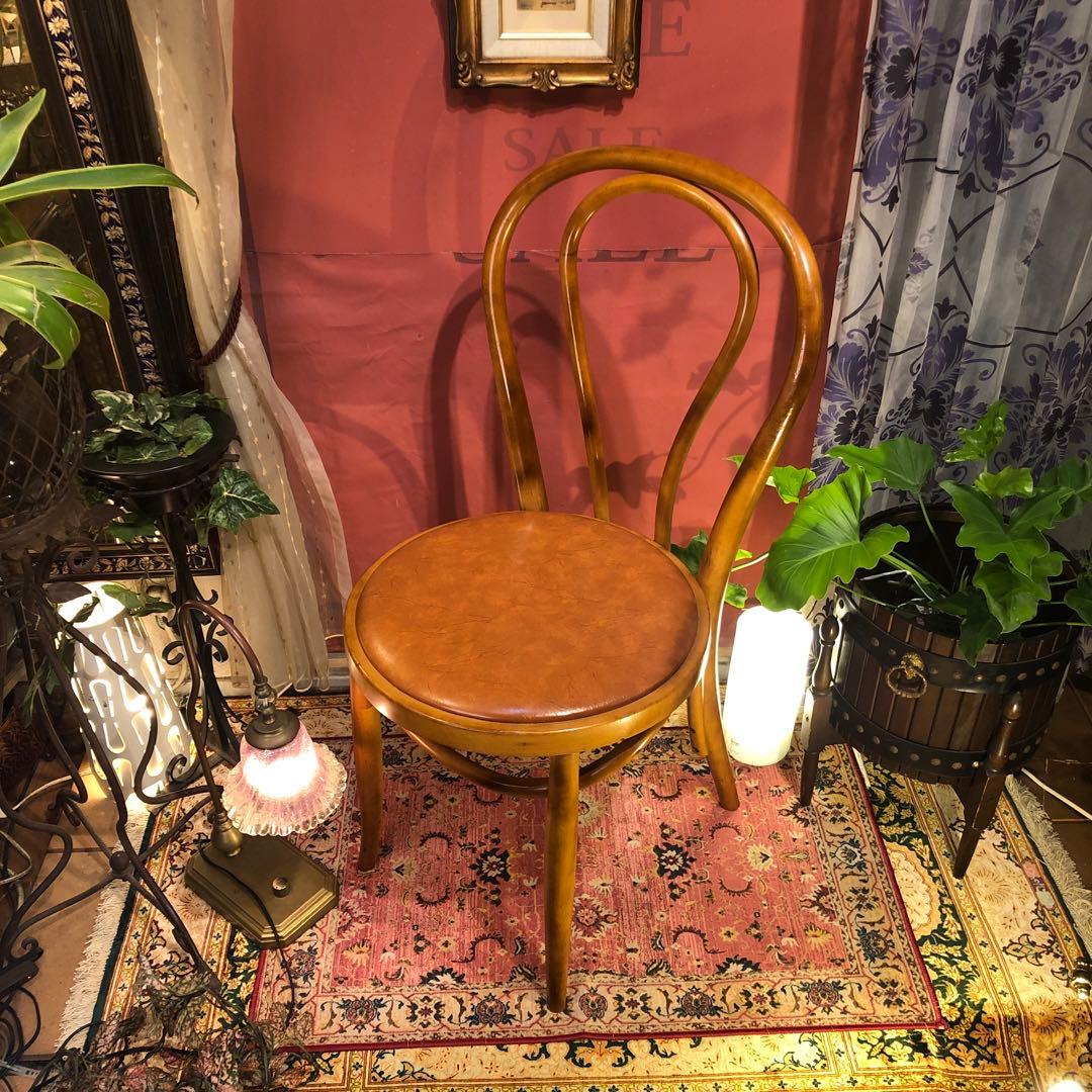 オールド ヴィンテージ 曲木　ベントウッドチェア　軽量　アンティークレザー張り