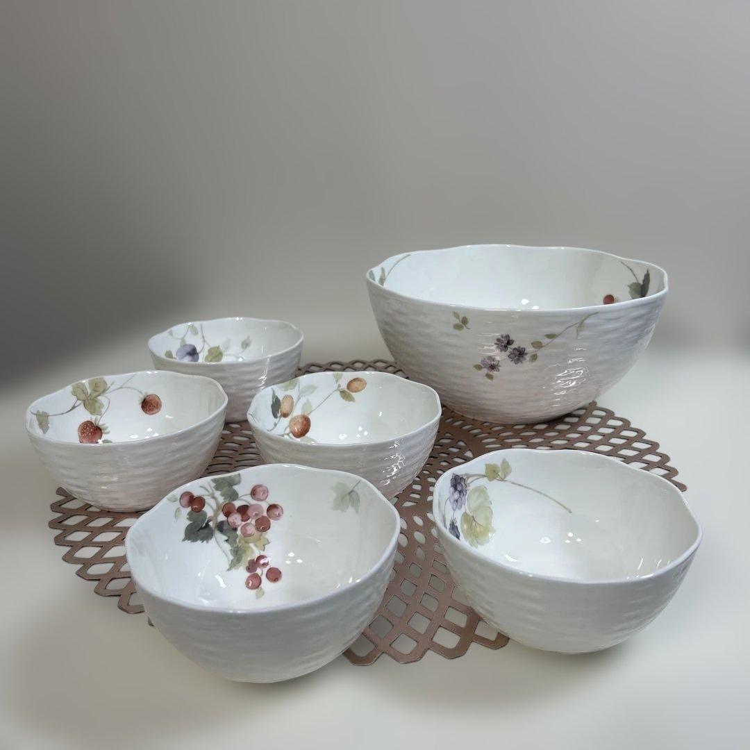 NARUMI＊ルーシーガーデン・大鉢・小鉢5・サラダボウルセット・ボーンチャイナ