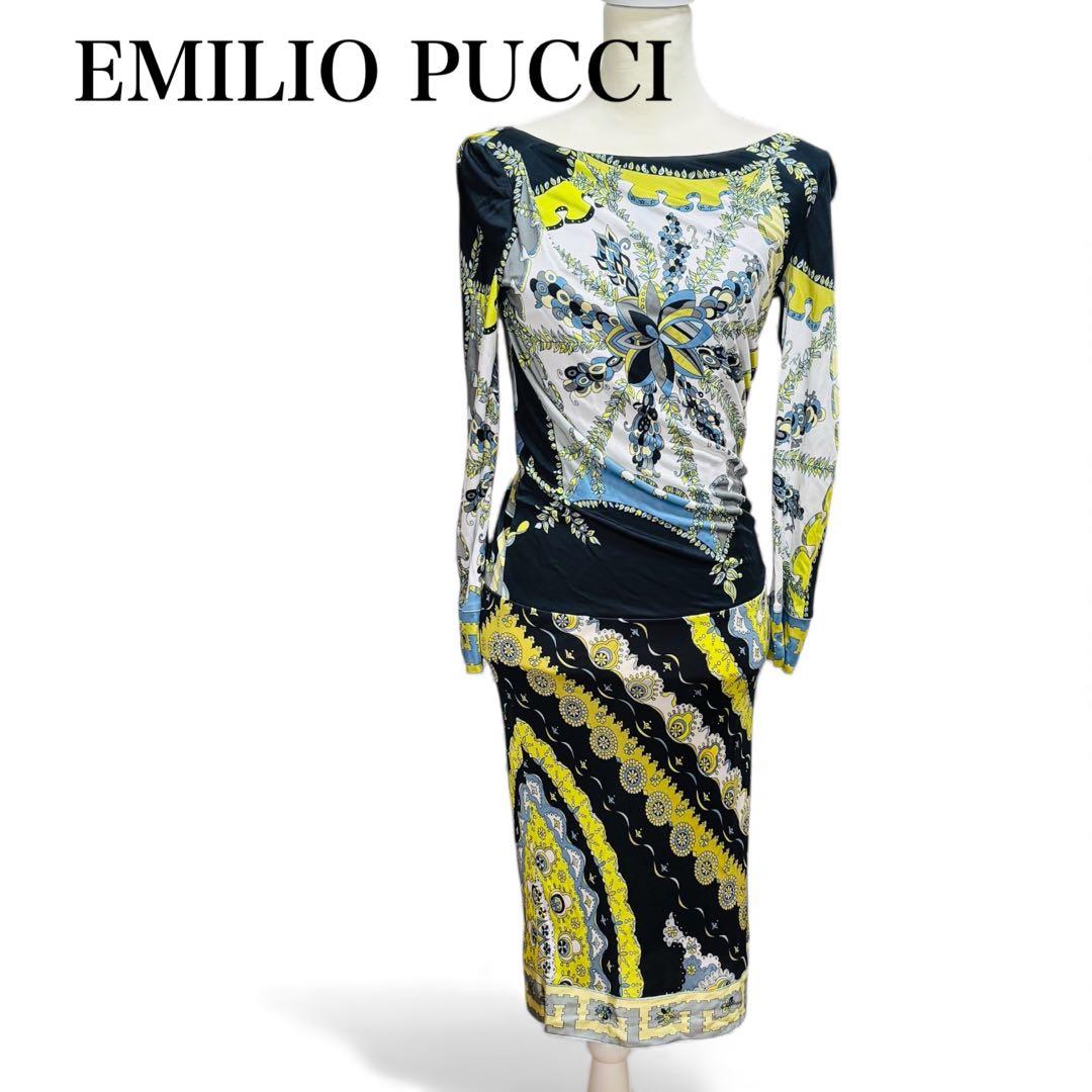 美品 EMILIO PUCCI 長袖ワンピース バックオープン 38 ストレッチ