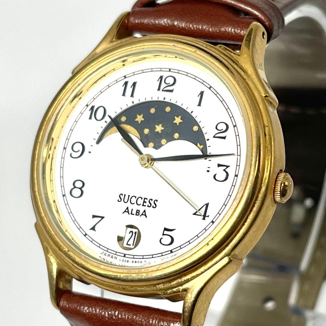 【新品電池/稼働品】セイコー アルバ サクセス ムーンフェイズ クォーツ 腕時計