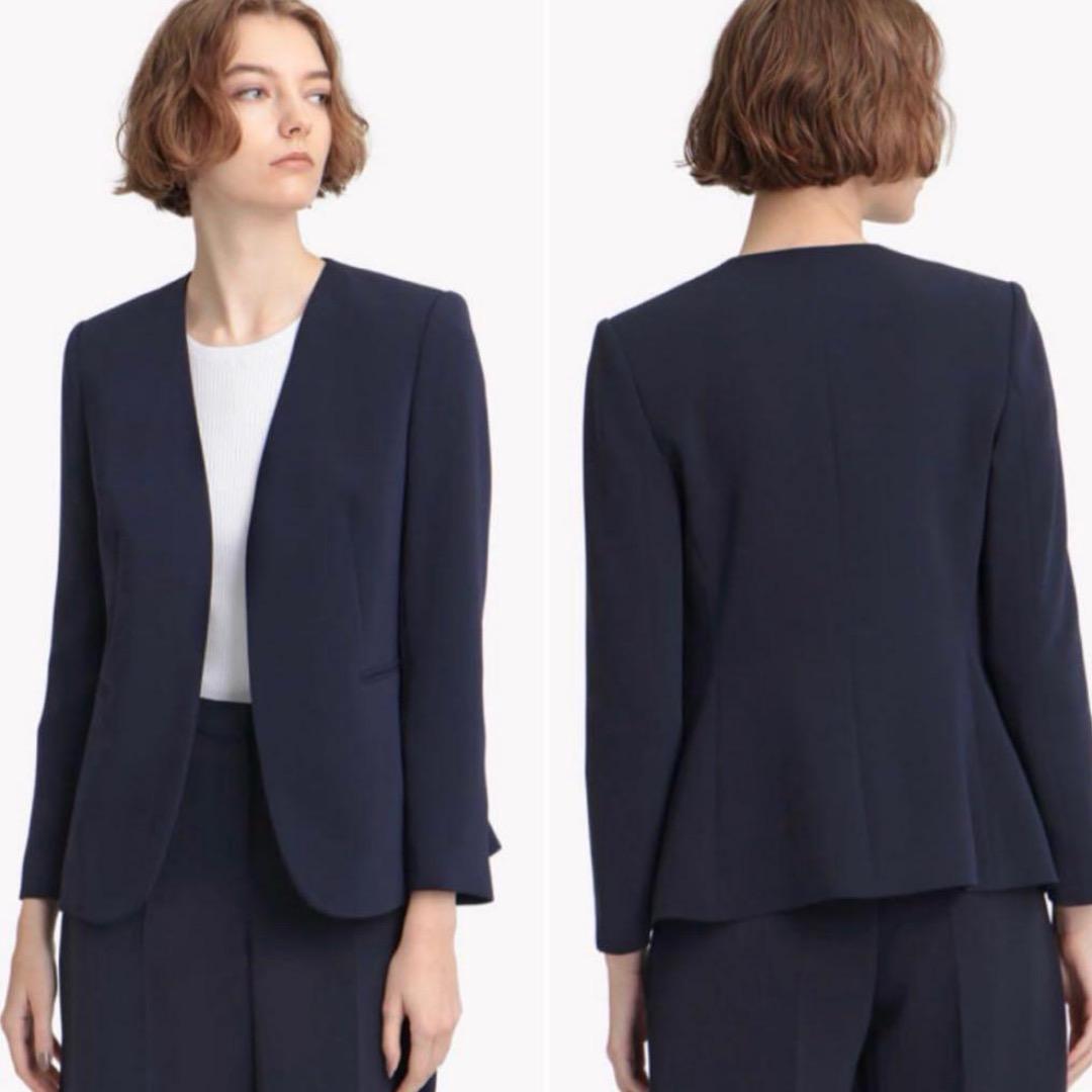 theory ボタンレス　カラーレス　ジャケット　ネイビー