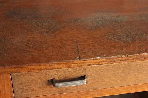 古い木製の片袖机　引き出し5杯　ワークデスク